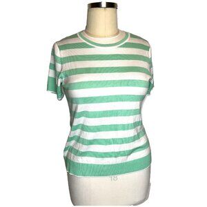 Kim Rogers NWT Women's PXL Sweater Short Sleeve Mint Green and White Striped